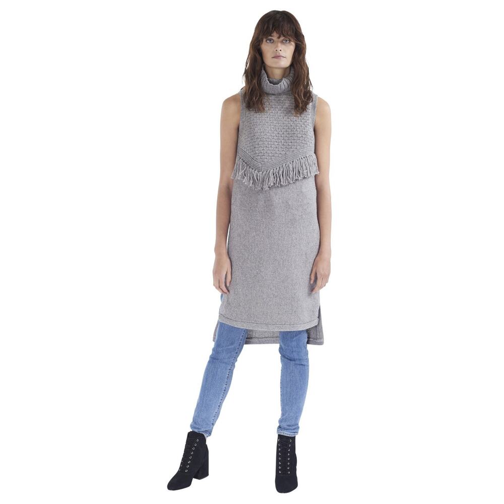NEW Anthropologie Alpina Morgan Carper Knit Sweater Tunic Size Small Gray Fringe